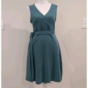 Toad&Co Cue Womens M Sleeveless Dress Teal Green Belt Tie Pockets Preppy Beach